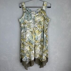 Catherines midi dress plus size 3X sleeveless chiffon white green tropical leaf